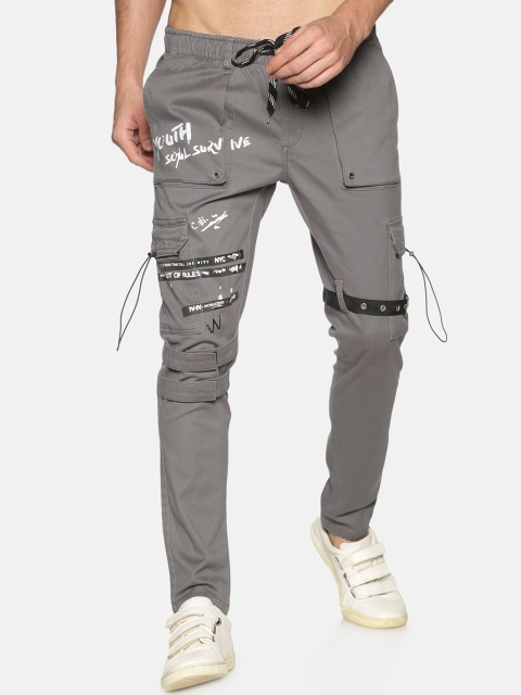 

KULTPRIT Men Grey & White Skinny Fit Printed Regular Trousers
