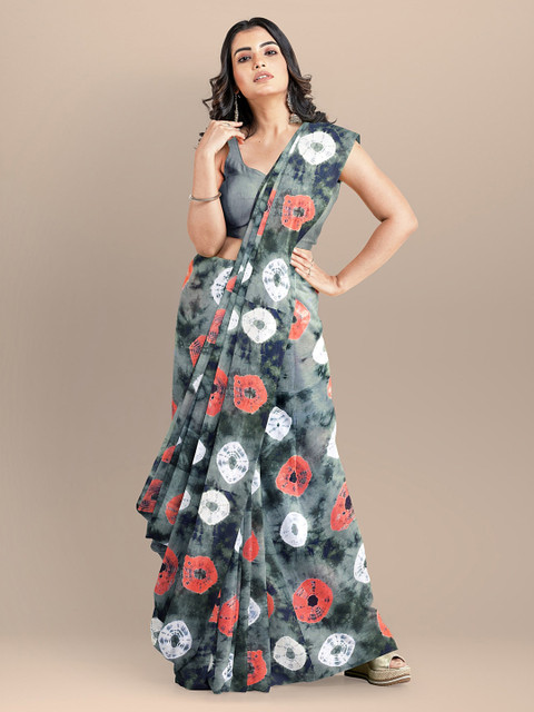 

BharatSthali Grey Pure Cotton Printed Block Print Saree