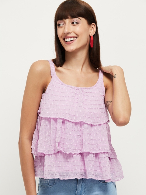 max Purple Printed Layered Tiered Top