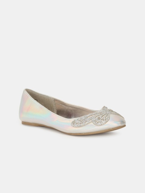 

The Childrens Place Girls Silver-Toned Embellished Synthetic Suede Ballerinas