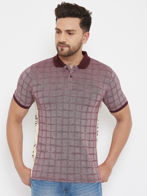 

HALTON HILLS Men Maroon Checked Polo Collar T-shirt