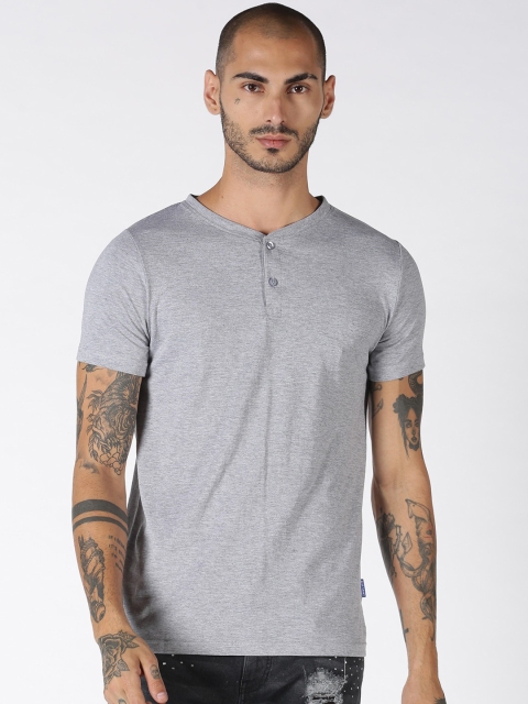 

Blue Saint Men Grey Solid Henley Neck Cotton T-shirt