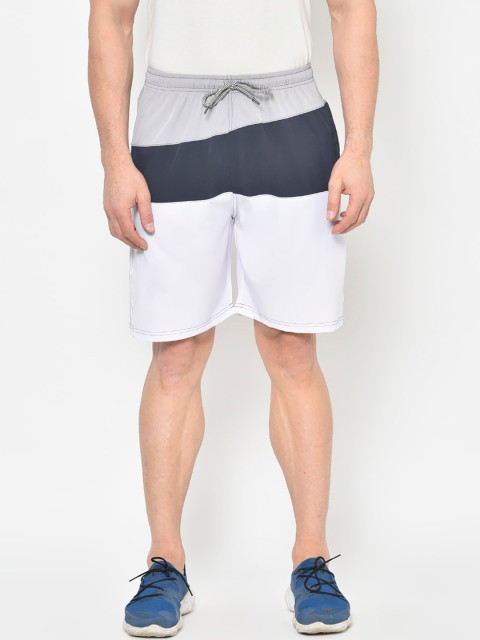 

American-Elm Men White & Grey Colourblocked Regular Fit Sports Shorts