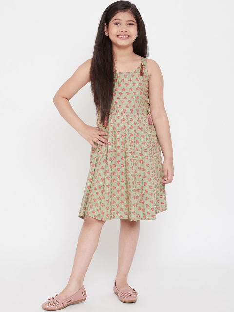 

Baani Creations Girls Green Printed Fit and Flare Dress
