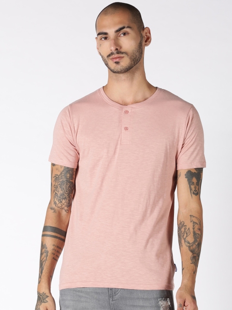 

Blue Saint Men Pink Solid Henley Neck T-shirt