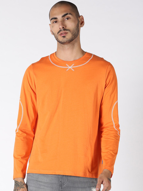 

Blue Saint Men Orange Solid Round Neck Cotton T-shirt