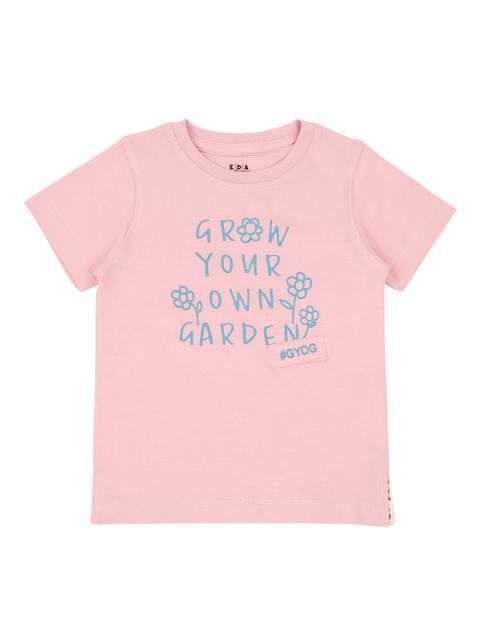 

Ed-a-Mamma Unisex Kids Pink Printed Round Neck Cotton Sustainable Pure Cotton T-shirt