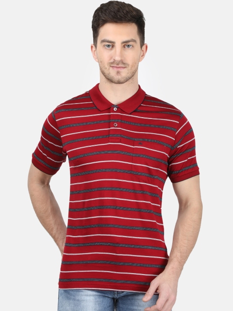 

Monte Carlo Men Maroon Striped Polo Collar T-shirt