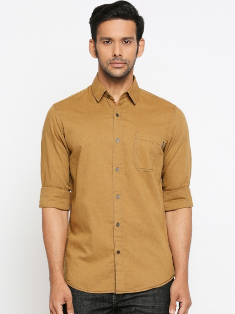 

Mufti Men Khaki Slim Fit Solid Casual Shirt