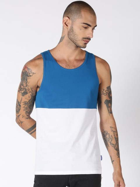 

Blue Saint Men Blue & White Colourblocked Round Neck Cotton T-shirt