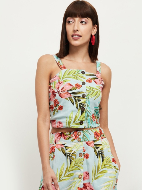 

max Blue Floral Printed Regular Top