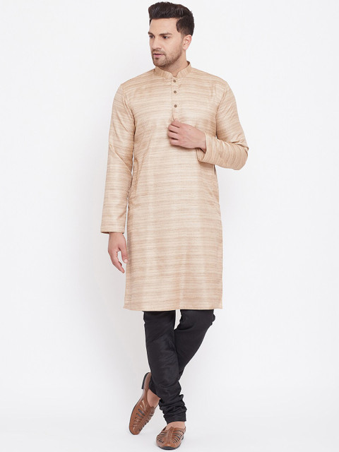 

VASTRAMAY Men Beige & Black Striped Kurta with Churidar