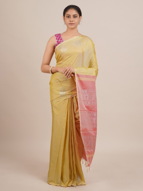 

Pothys Mustard Yellow & Pink Art Silk Woven Design Saree
