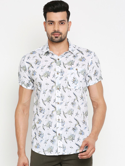

Mufti Men White & Blue Floral Printed Slim Fit Casual Shirt