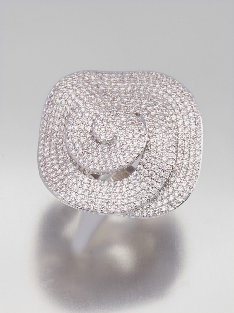 

shaze Silver-Toned & White CZ-Studded Cocktail Finger Ring