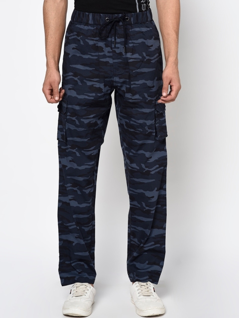 

Octave Men Navy Blue & Charcoal Grey Camouflage Print Cotton Cargos