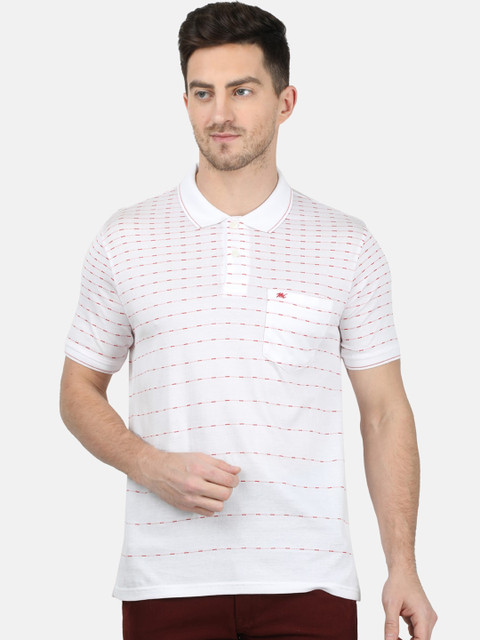 

Monte Carlo Men White Striped Polo Collar T-shirt