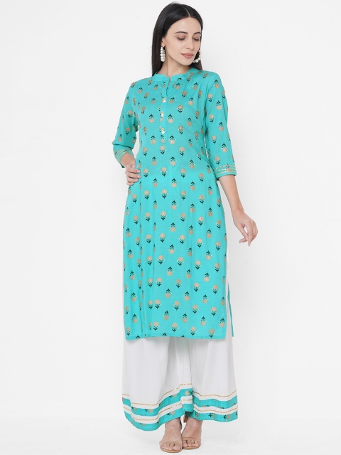

FASHOR Women Sea Green Embroidered Kurta with Palazzos