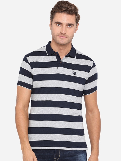 Greenfibre Men Blue & Grey Striped Polo Collar T-shirt