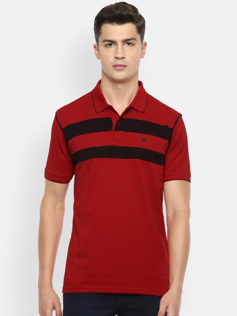 

Louis Philippe Men Red & Black Striped Polo Collar T-shirt
