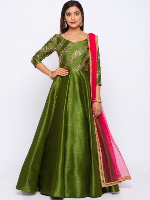

6Y COLLECTIVE Women Olive Green Solid Maxi Dress