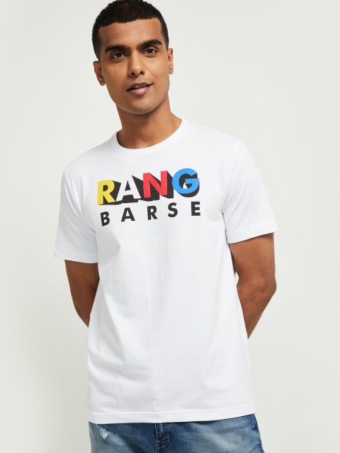 

max Men White Printed Round Neck T-shirt