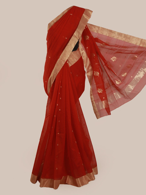 

Pothys Red Embellished Kanjeevaram Saree
