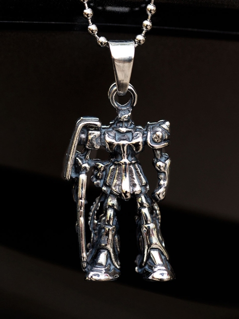 

Dare by Voylla Men Oxidised Silver-Plated Robocop Tough Pendant with Chain
