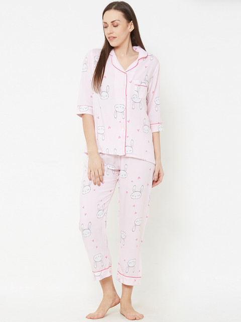 

Sweet Dreams Women Pink & White Printed Night suit