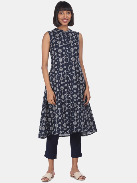 

Karigari Women Navy Blue & Off White Floral Printed Kurta