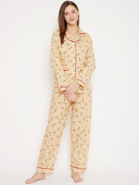 

Baani Creations Women Beige & Red Printed Cotton Night Suit