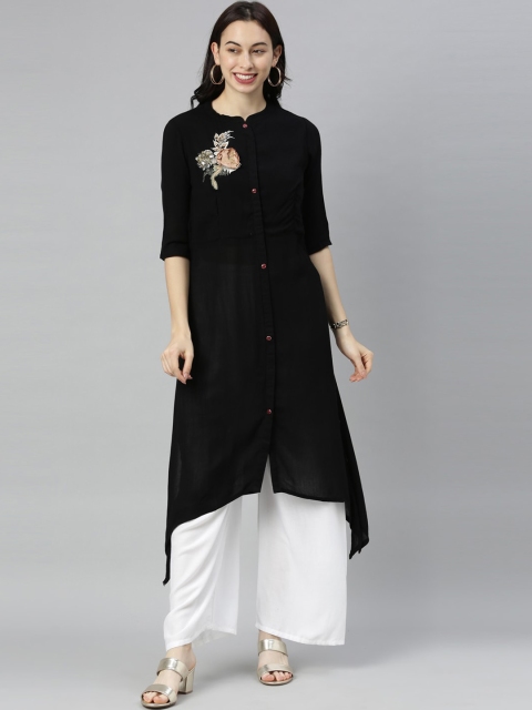 

Neerus Women Black Embellished Keyhole Neck Kurta