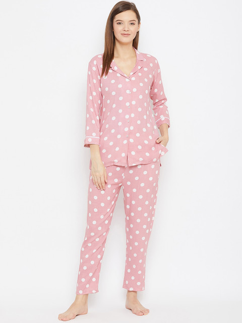 

Baani Creations Women Pink & White Printed Night suit