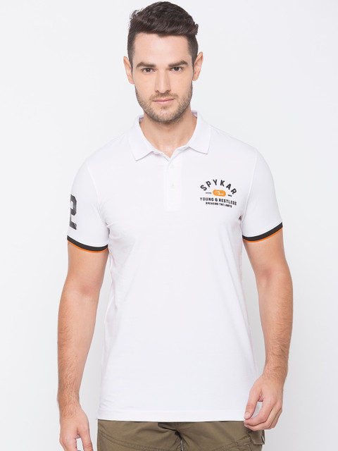 

SPYKAR Men White Solid Polo Collar T-shirt
