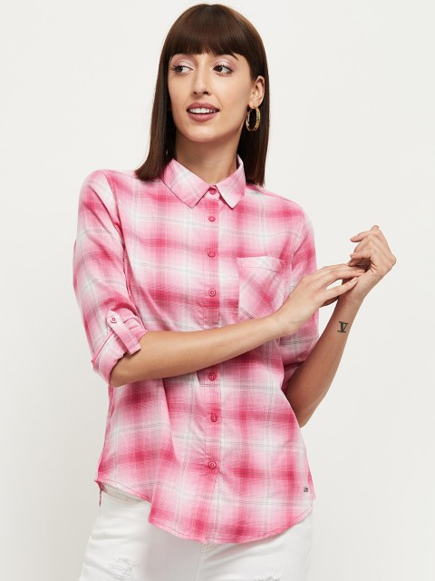

max Women Pink Regular Fit Checked Casual Shirt