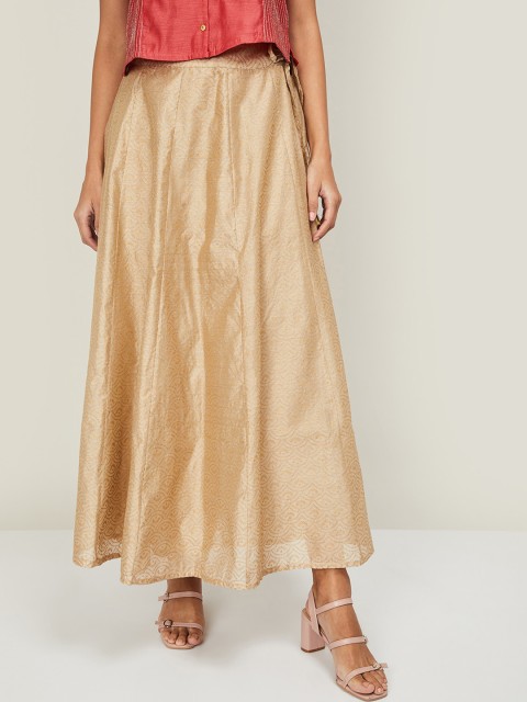 

Melange by Lifestyle Women Golden Printed Flared Maxi Skirt, Gold