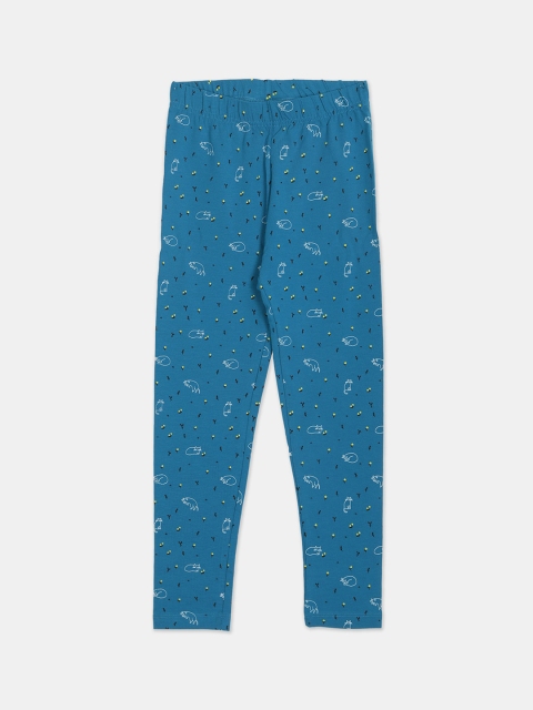 

Cherokee Girls Teal Blue & White Printed Ankle-Length Leggings