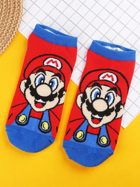 

Bigsmall Unisex Red & Blue Super Mario Patterned Ankle-Length Socks