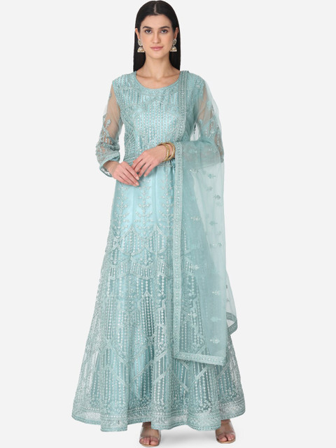 

BOMBAY SELECTIONS Women Sea Green Yoke Design Flared Sleeves NA Kurta