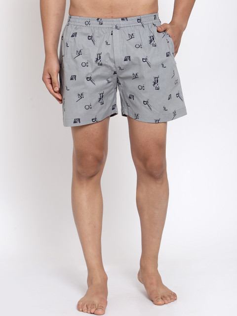 

Badoliya & Sons Men Grey & Navy Blue Printed Pure Cotton Boxers