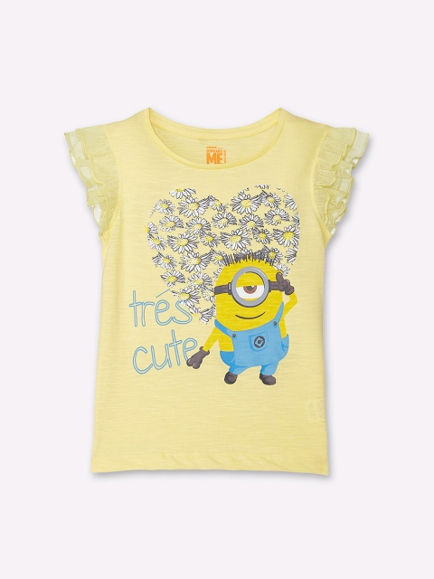 

Kids Ville Girls Yellow Printed Round Neck T-shirt
