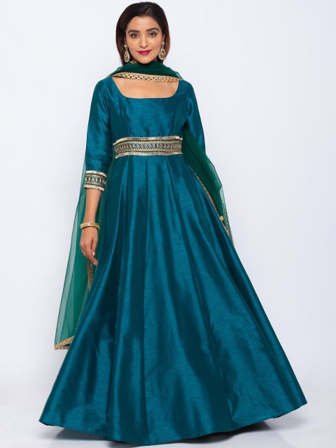 

6Y COLLECTIVE Women Greek Blue Embroidered Gown Dress