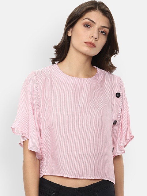 

Van Heusen Woman Pink Striped Batwing Sleeves Regular Crop Top