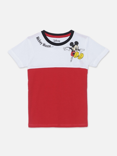 

Kids Ville Boys Red Mickey Mouse Printed Cotton Round Neck T-shirt