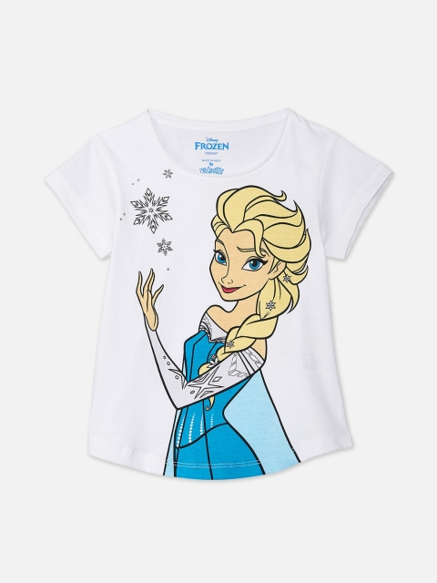 

Kids Ville Girls White Printed Round Neck Frozen T-shirt