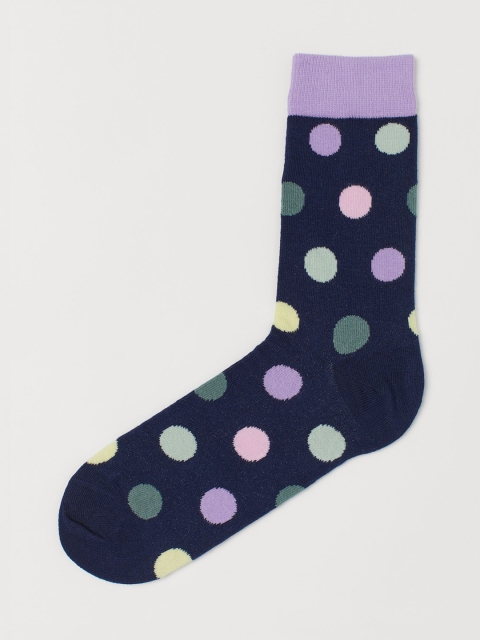 

H&M Men Blue Polka Dot Patterned Socks