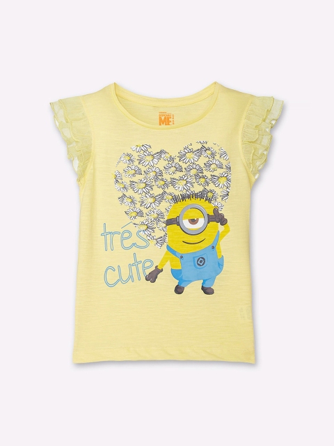 

Kids Ville Girls Yellow Minions Printed Round Neck T-shirt
