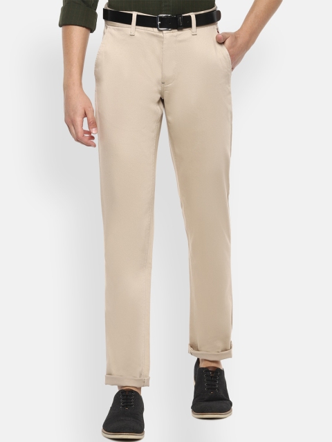 Louis Philippe Sport Men Beige Slim Fit Solid Formal Trousers