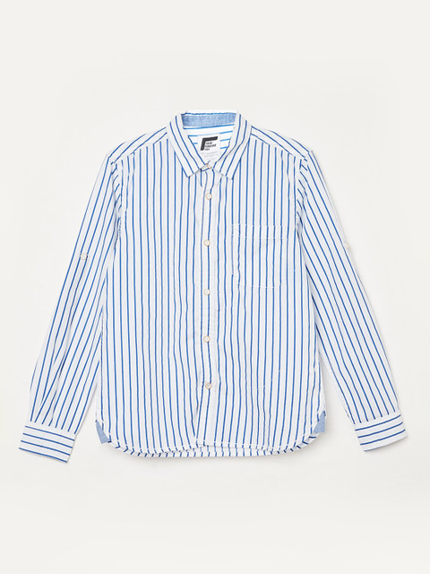 

Fame Forever by Lifestyle Boys White & Blue Slim Fit Striped Casual Shirt