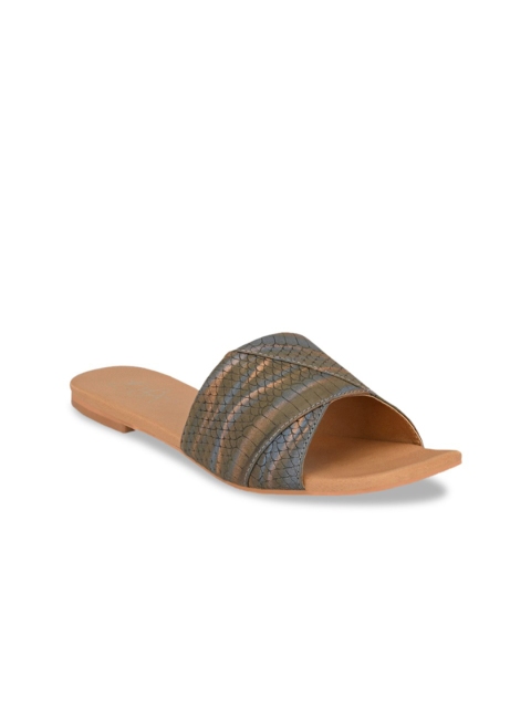 

Zebba Women Olive Green Textured Open Toe Flats